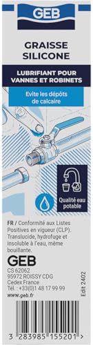 GEB Graisse Silicone - Lubrifiant pour robinetteries et sanitaires. Spécial eau potable - Tube de 20g - Blanc